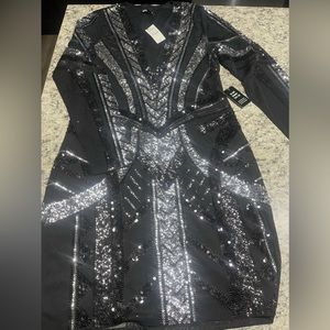 Express Deep V-Neck Sequin Dress